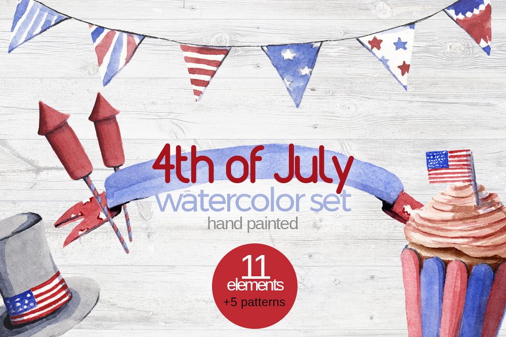 1000x666 4th Of July Watercolor Clipart Set Hand Painted Independence Day