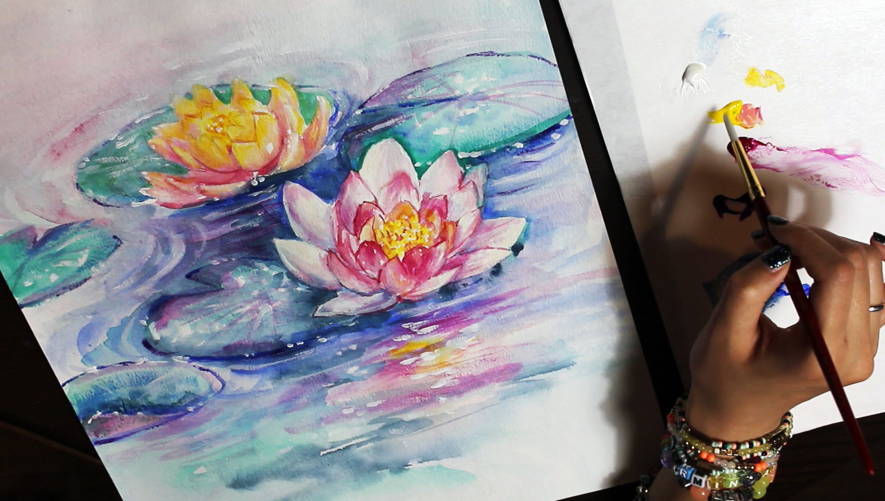 1824x1034 Watercolor Painting Time Lapse Abstract Water Lilies