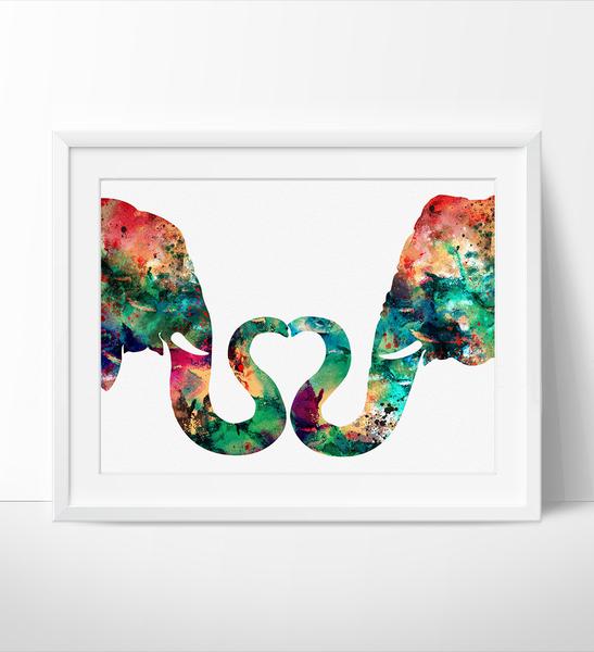 547x600 Abstract Painting, Elephant Love, Watercolor Print, Abstract