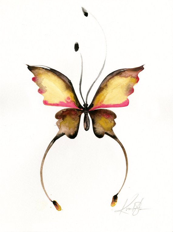 570x764 Abstract Butterfly Watercolor Painting Yellow Brown Pink Etsy