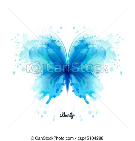 450x470 Beautiful Blue Watercolor Abstract Translucent Butterfly On The