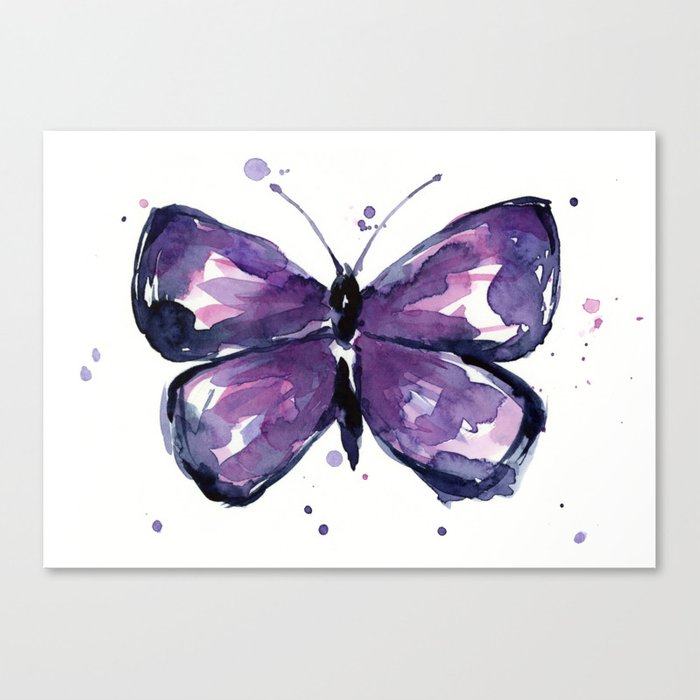 700x700 Purple Butterfly Watercolor Abstract Animal Art Canvas Print By