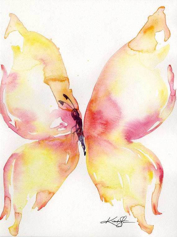 570x763 Abstract Butterfly Watercolor Painting Pink Yellow Insect Etsy
