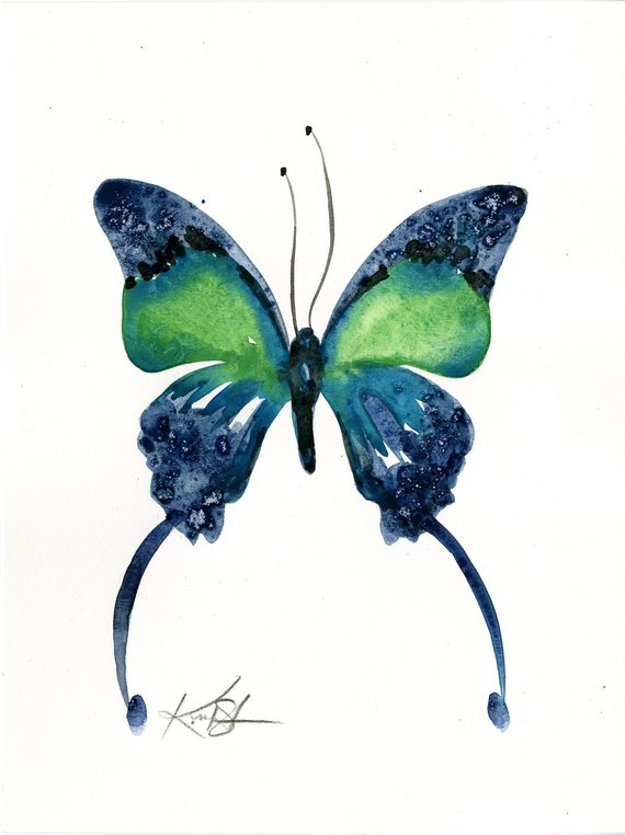 570x762 Abstract Butterfly Watercolor Painting Lime Green Blue Etsy