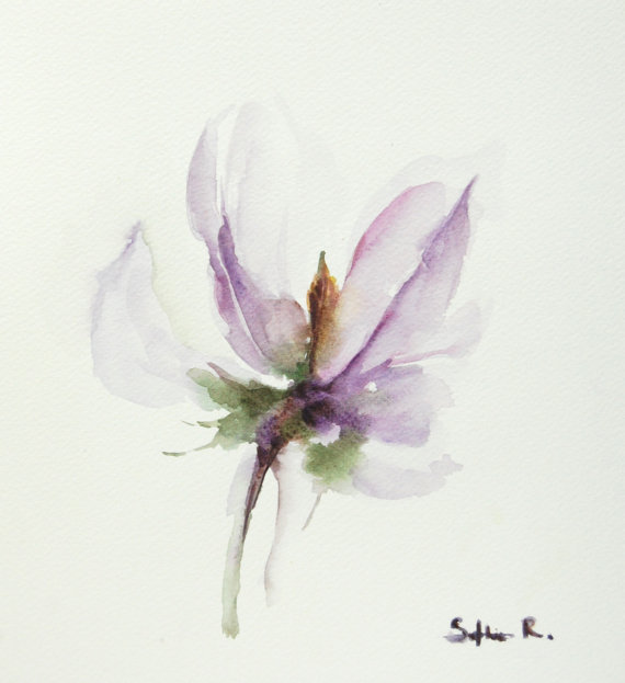 570x623 Original Watercolor Painting Of Purple Lavender Flower