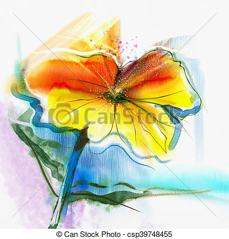 450x470 Abstract Flower Watercolor Painting. Hand Paint Still Life Of