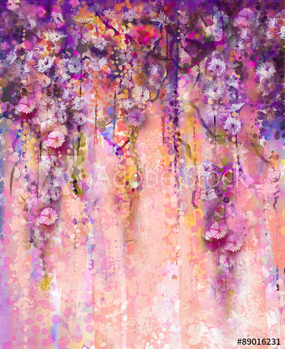 409x500 Abstract Flowers Watercolor Painting. Spring Purple Flowers