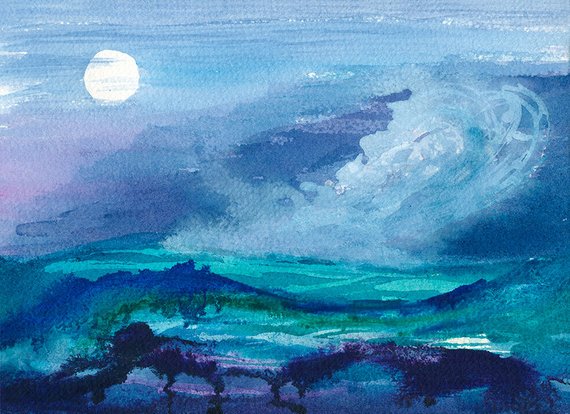 570x414 Abstract Ocean Waves Watercolor Painting Fine Art Print From Etsy