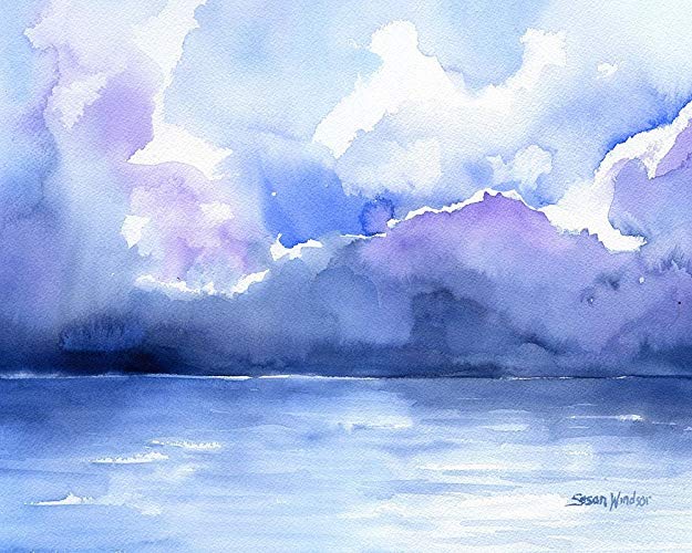 625x500 Abstract Ocean Watercolor Print Landscape