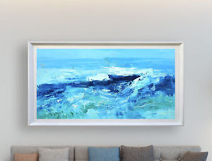 300x228 Modern Home Decor Art Hand Drawn Blue Abstract Ocean Oil Painting