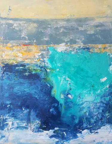 375x482 Ocean Mystery Large Abstract Ocean Water Sunset Painting Blue