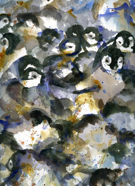 473x650 Penguin Nursery I, Abstract Watercolor Art By Miriam Schulman