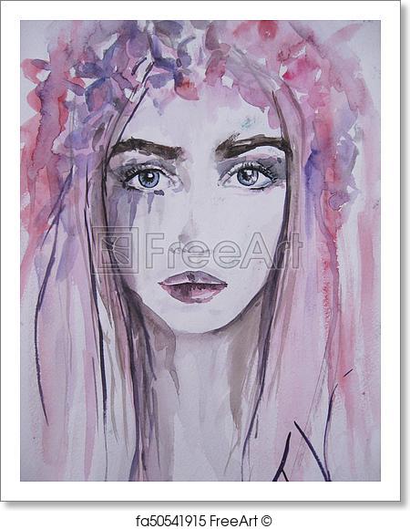450x580 Free Art Print Of Woman Face Portrait. Abstract Watercolor. Woman