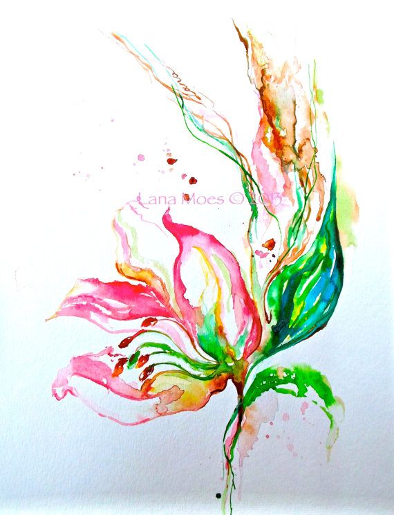 570x744 Pink Flowers Painting Abstract Original Watercolor