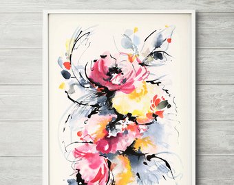 340x270 Watercolor Painting Pink Watercolor Print Pink Floral Art