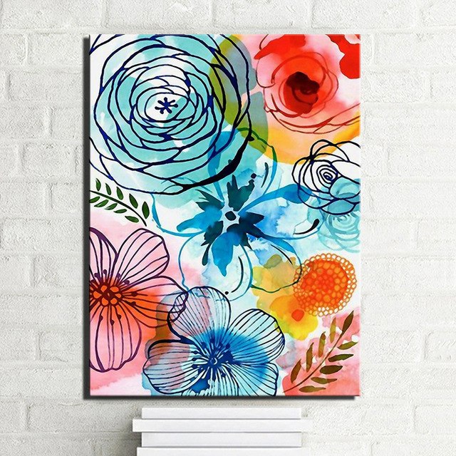 640x640 Abstract Watercolor Flowers Canvas Prints On Canvas Large Colorful