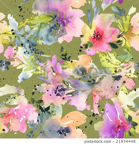 450x468 Abstract Watercolor Flowers. Seamless Pattern
