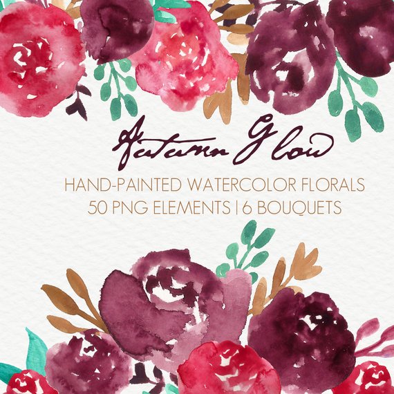 570x570 Autumn Glow Abstract Watercolor Flowers Floral Clip Art Etsy
