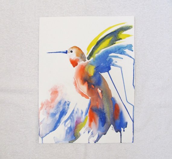 570x527 Abstract Hummingbird Original Watercolor Painting 12x16 Etsy