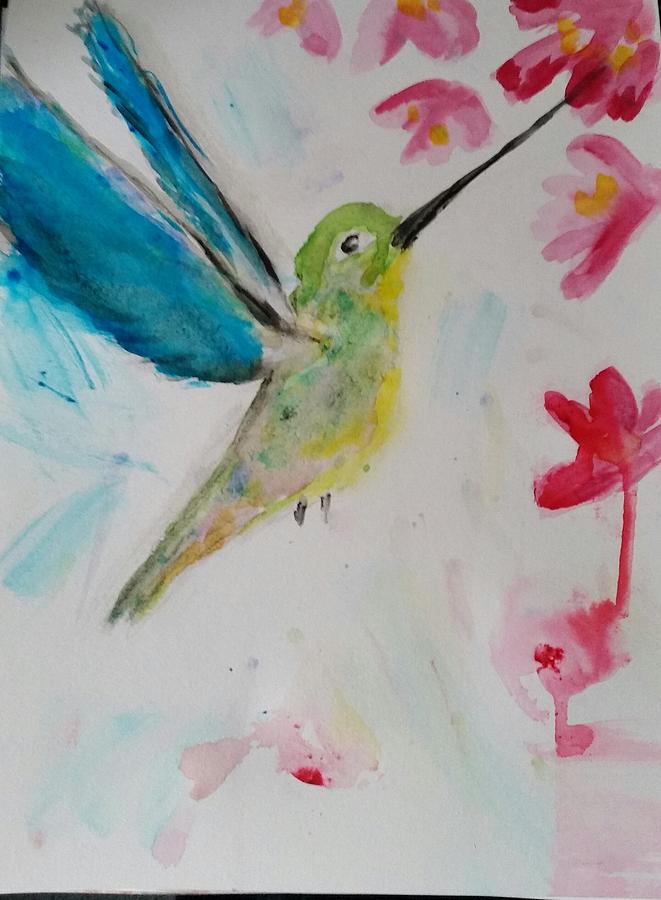 661x900 Blue Winged Hummingbird Painting By Stacie Siemsen