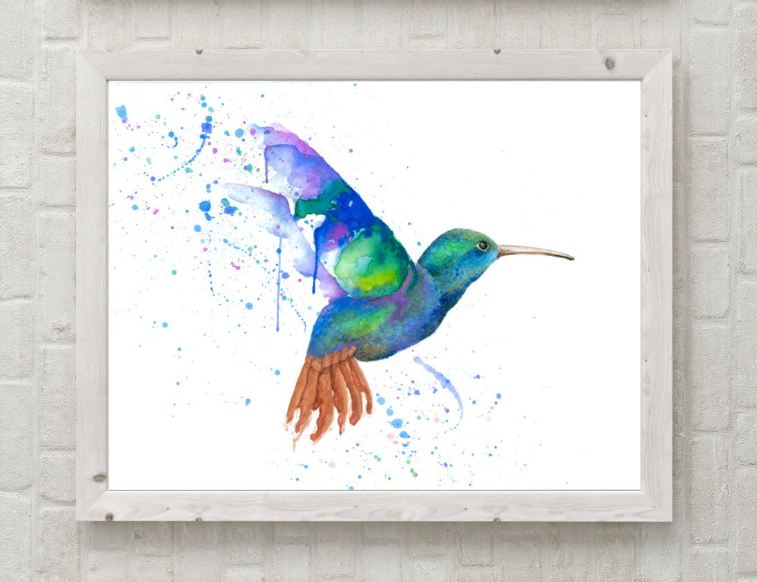 1097x844 Blue Hummingbird Watercolor Glicee Print Abstract Wall Art Etsy