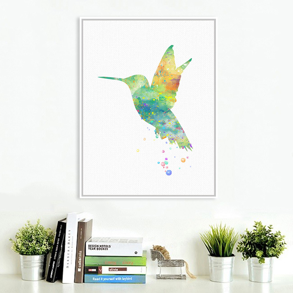 1000x1000 Watercolor Hummingbird Feather Art Print Poster Abstract Wall