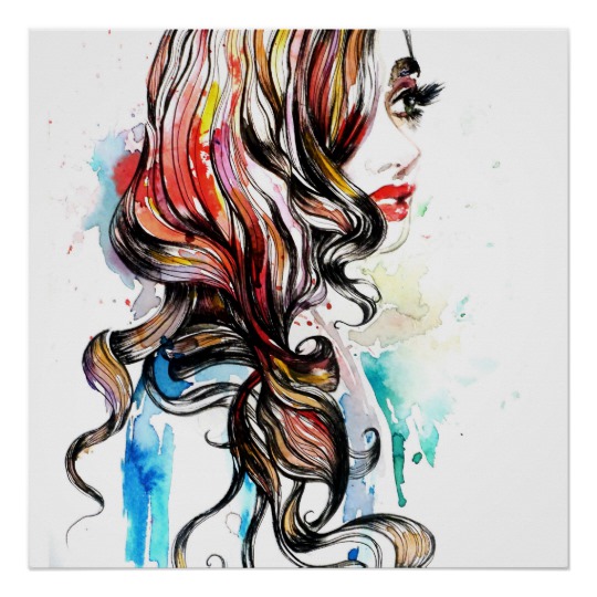 540x540 Abstract Watercolor Ink Colorful Woman Makeup Poster