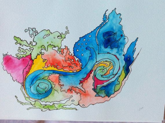 570x426 Original Abstract Watercolor And Pen Painting By Gosiaandhelena