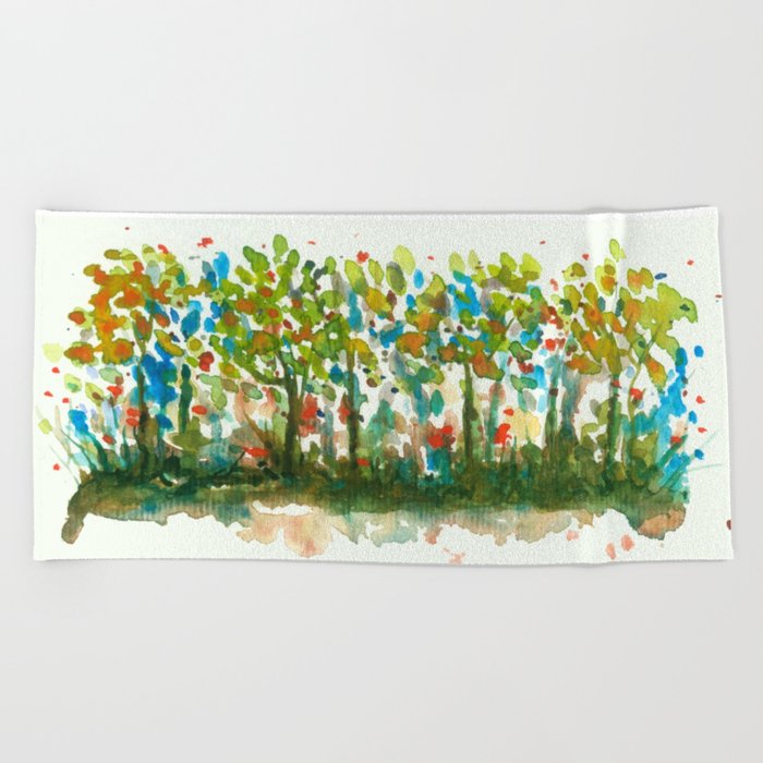 700x700 Silent Woods, Abstract Watercolors Landscape Art Beach Towel By