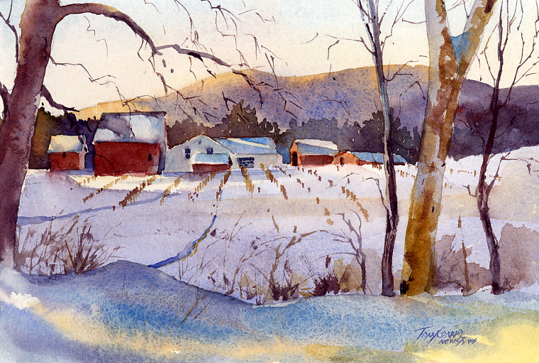 760x511 Golden Early Sun On Snow Landscape Painting Vermont