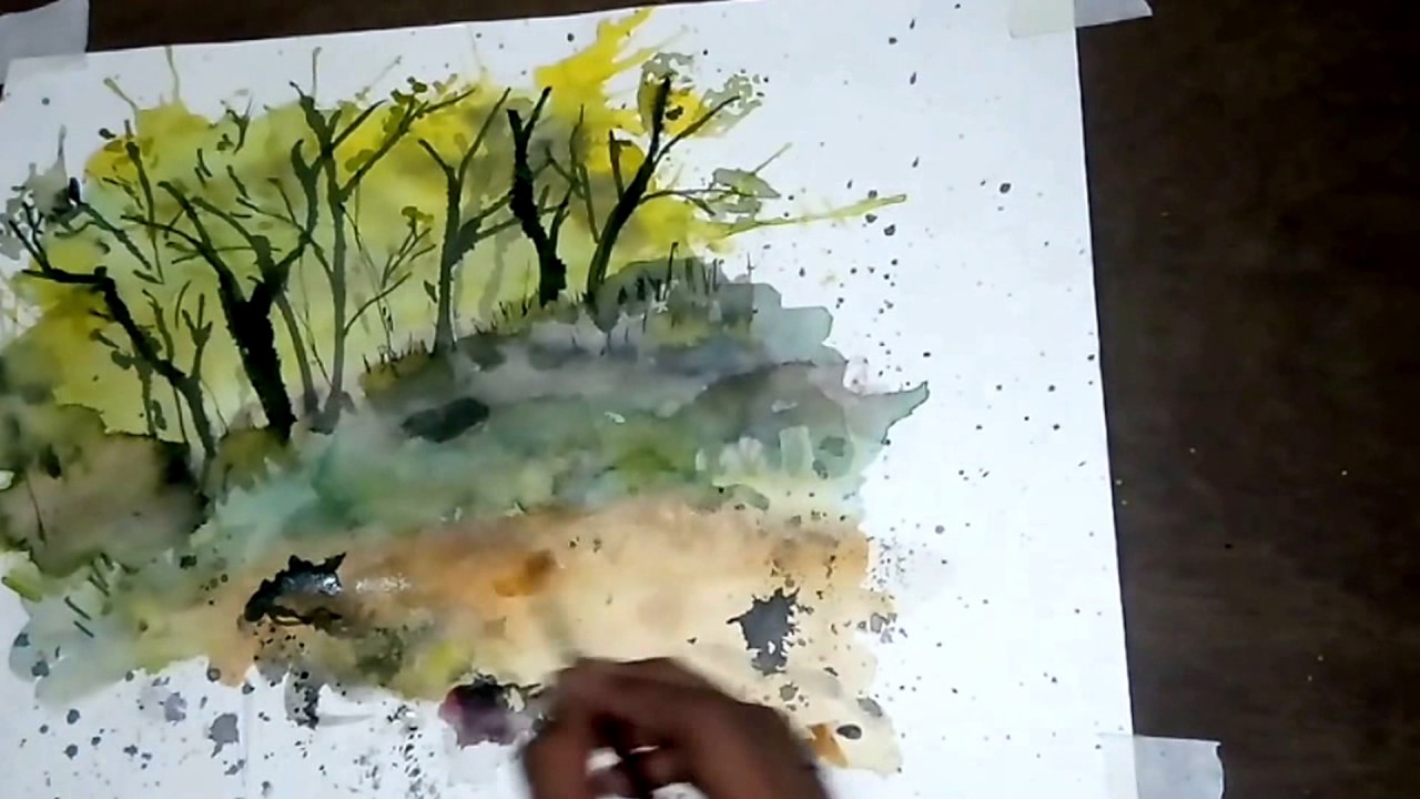 1280x720 Watercolor Abstract Landscape Painting Using Watercolors
