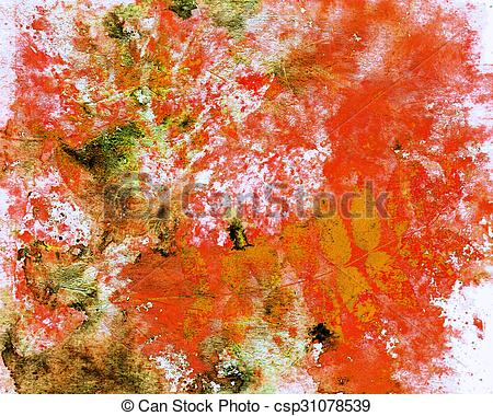 450x380 Abstract Watercolor Background And Rowan Leaves. Mixed Media