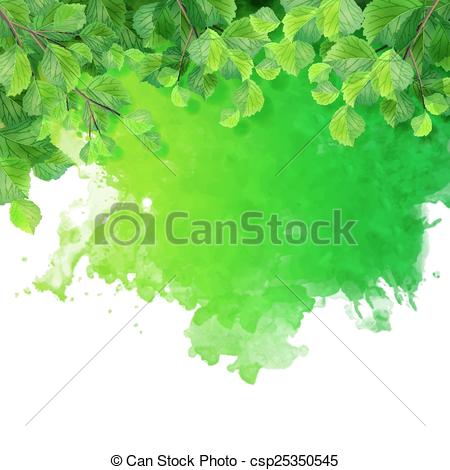 450x470 Watercolor Spot With Green Leaves. Abstract Watercolor Spot With