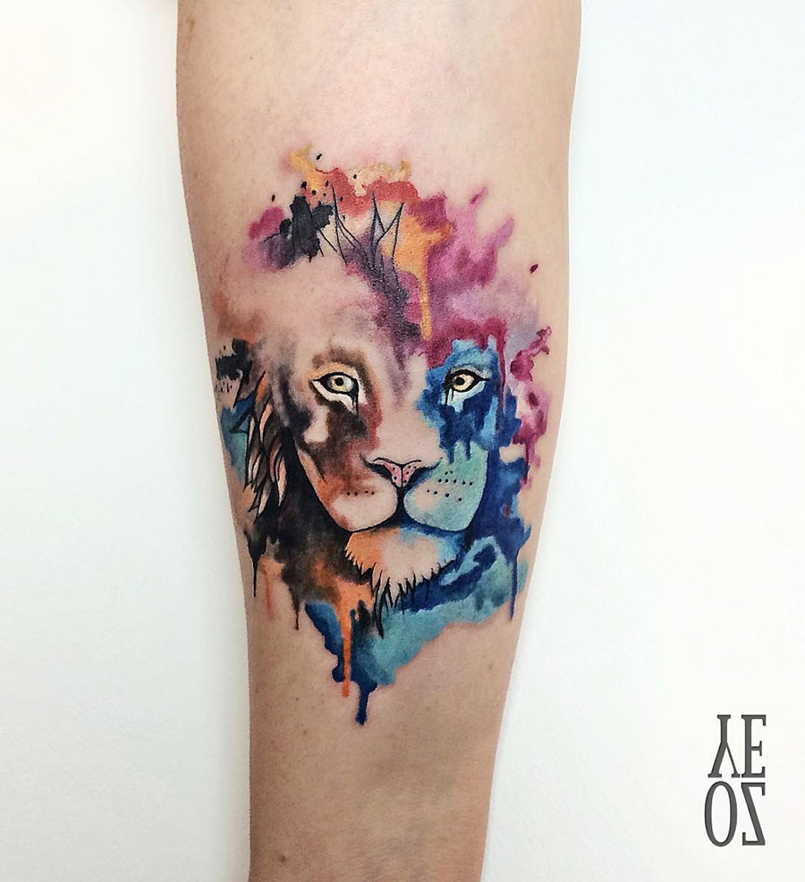 900x986 Pretty Lion Watercolor Piece Best Tattoo Design Ideas