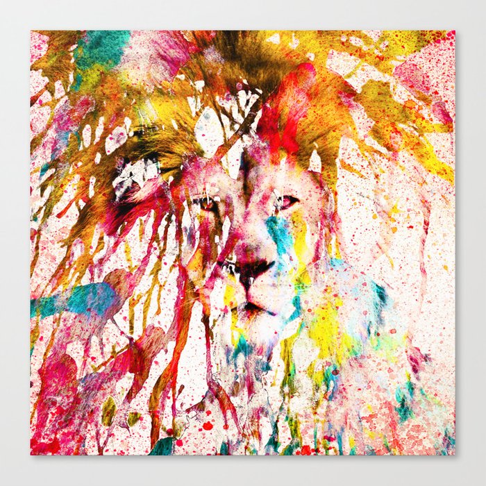 700x700 Wild Lion Sketch Abstract Watercolor Splatters Canvas Print By