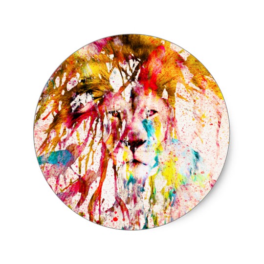 540x540 Wild Lion Sketch Abstract Watercolor Splatters Classic Round
