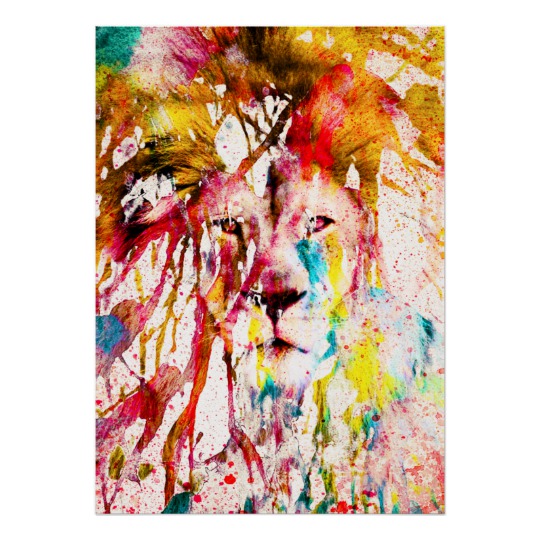 540x540 Wild Lion Sketch Abstract Watercolor Splatters Poster
