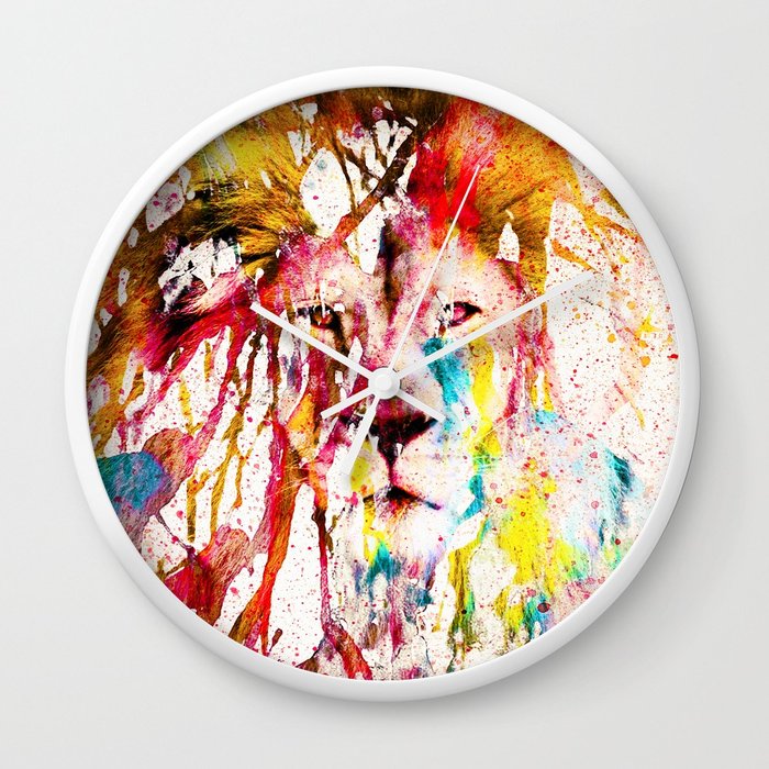 700x700 Wild Lion Sketch Abstract Watercolor Splatters Wall Clock By