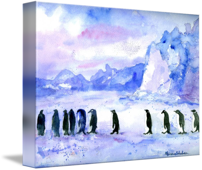 650x547 Penguin March, Abstract Watercolor Art By Miriam Schulman
