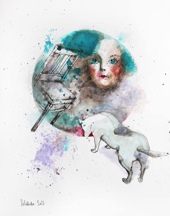 570x721 Abstract Watercolor Painting Original Watercolor Portrait Etsy