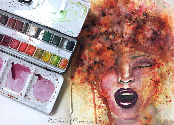 600x430 On Fire Abstract Watercolor Portrait Mixed Media Art Tutorials