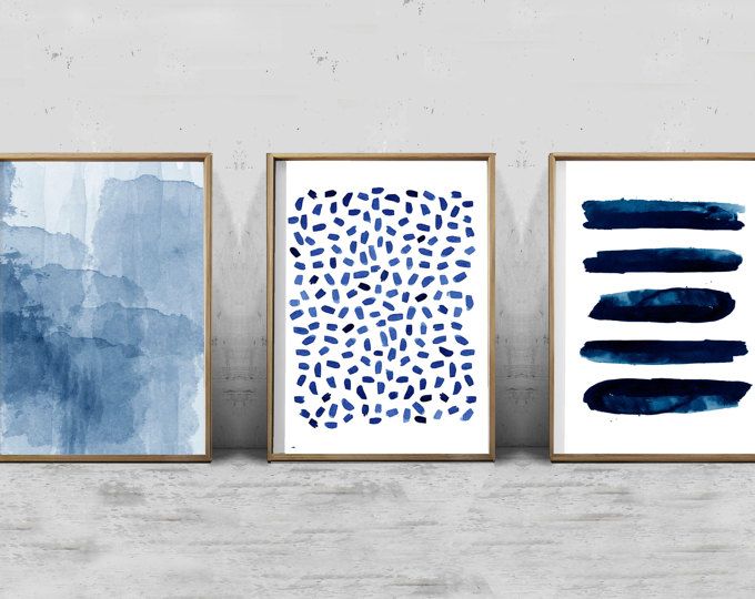 680x540 Blue Painting Abstract Watercolor Print Dashes Brushstrokes