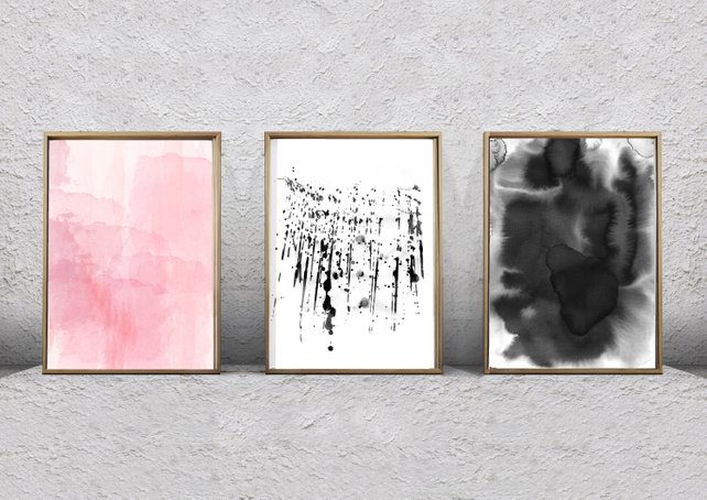 642x454 Set Of 3 Abstract Watercolor Prints Pink Gray Wall Art Etsy