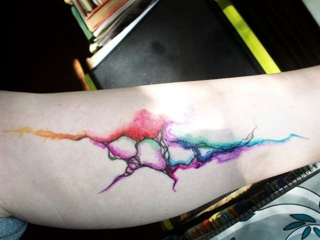 640x480 Abstract Watercolor Tattoo On Leg Sleeve