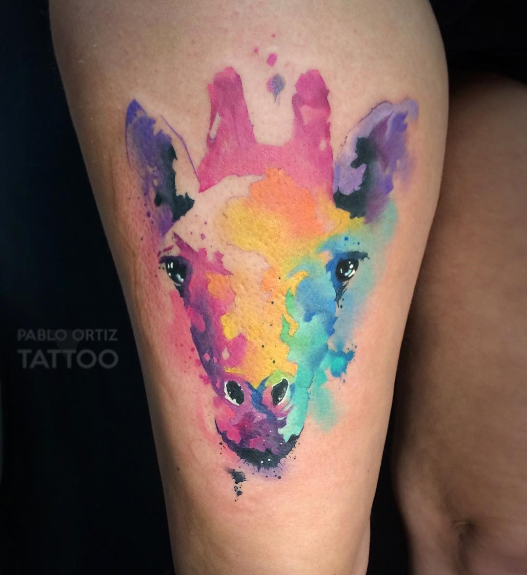 1080x1177 Giraffe Face Watercolor Tattoo Best Tattoo Design Ideas