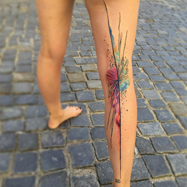 595x595 Abstract Watercolor Tattoo Leg