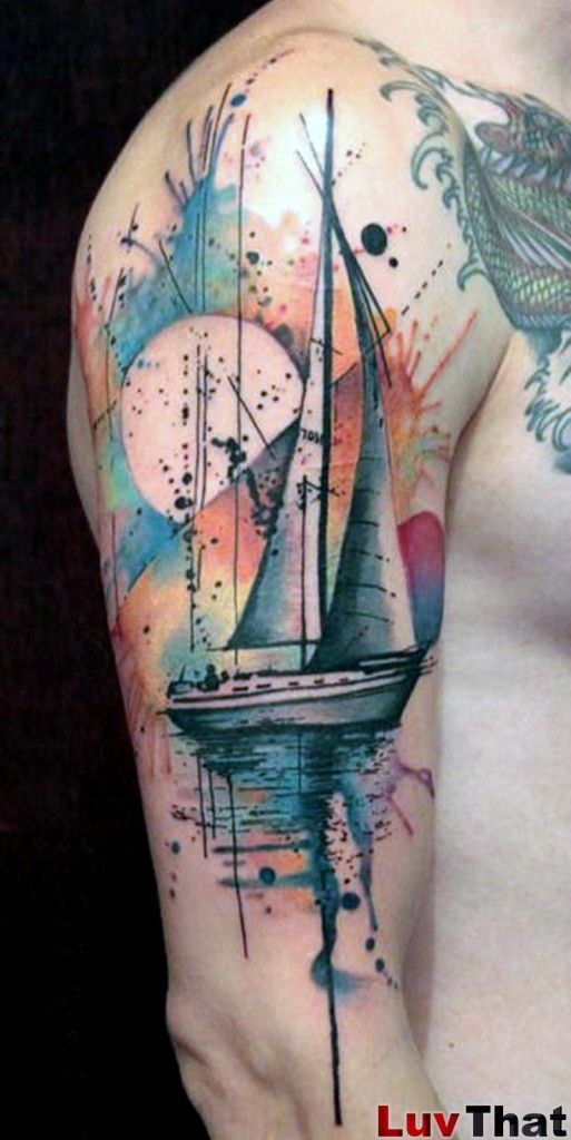 513x1024 Sailboat Abstract Watercolor Tattoo Uniquely Inked