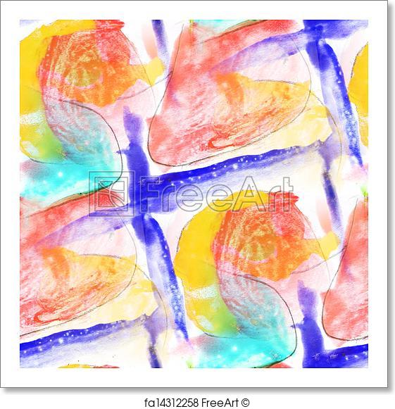 561x581 Free Art Print Of Seamless Cubism Yellow, Blue Abstract Art