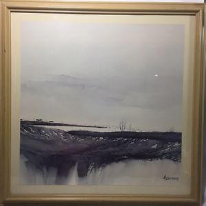 300x300 Ackerman Vintage Watercolor Painting Of A Village Under Snow