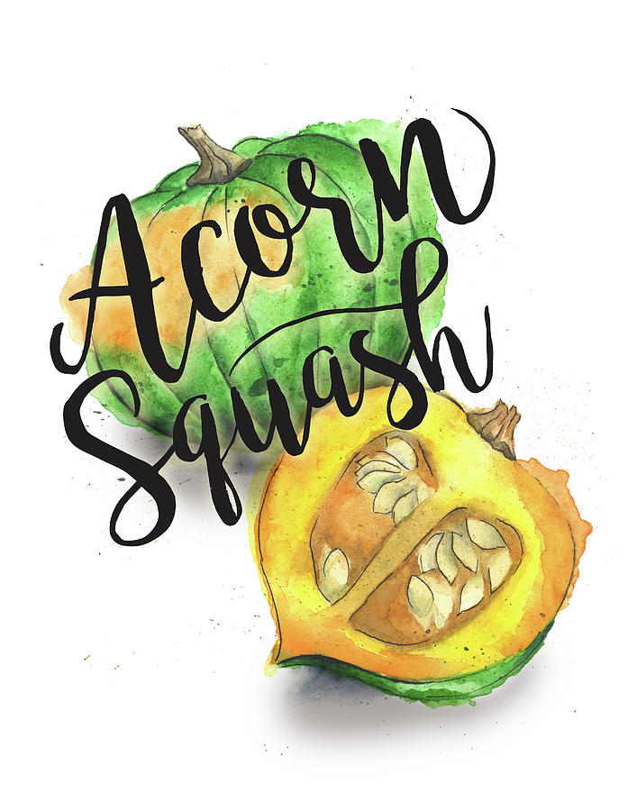 707x900 Acorn Squash Watercolor Painting With Calligraphy Painting By